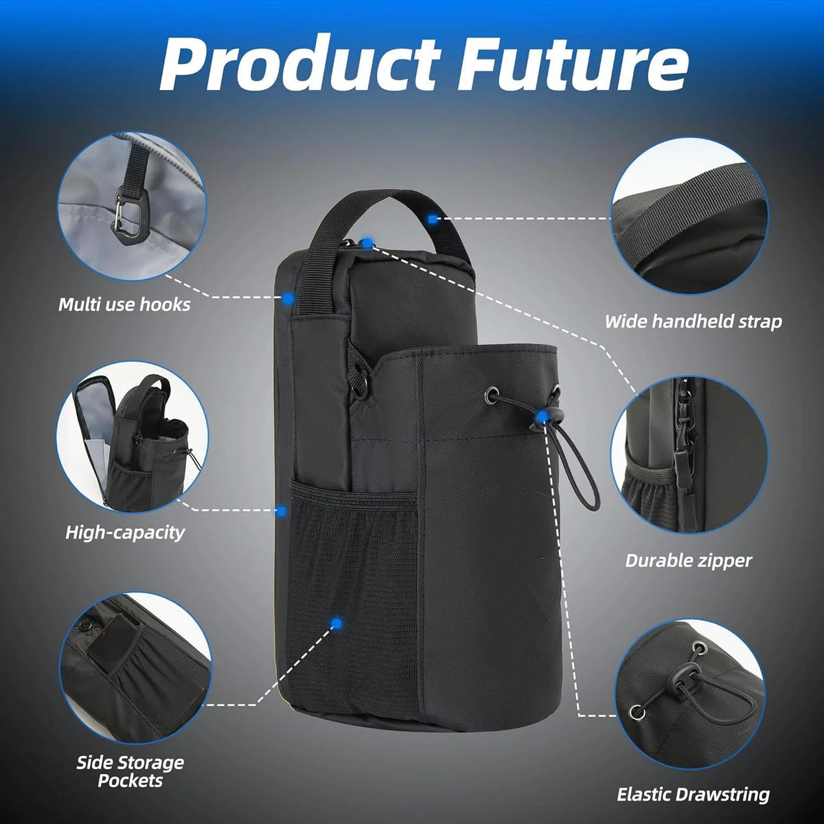 Bolsa magnética para gimnasio con portabotellas y bolsillo para móvil